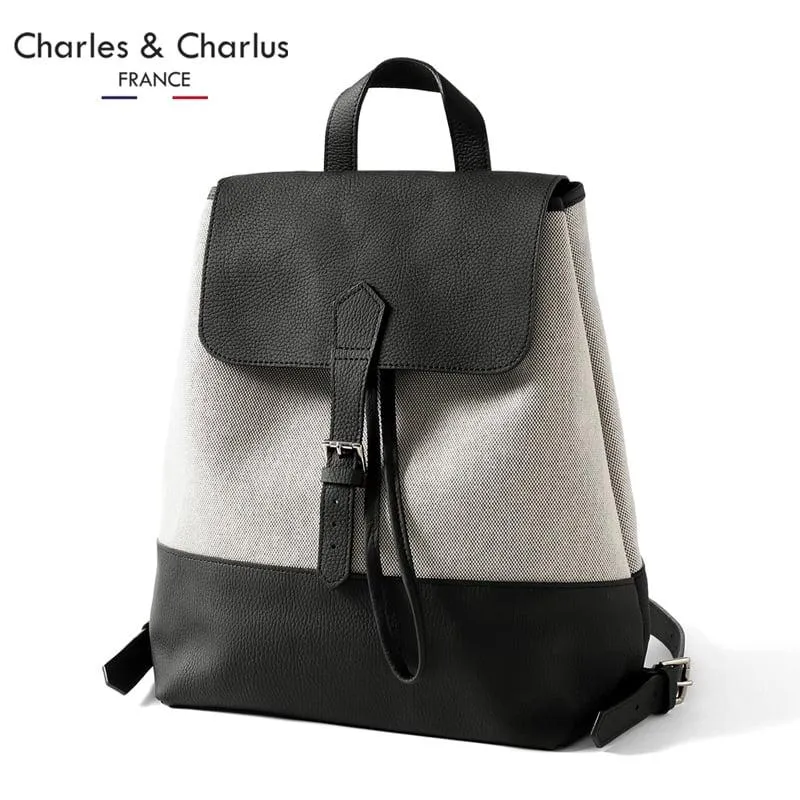 シャルル・エ・シャルリュス Charles et Charlus ／ Remy Carriatトリヨンレザー×キャンバスバックパック「MARCEL」（ブラック×ブラック）
