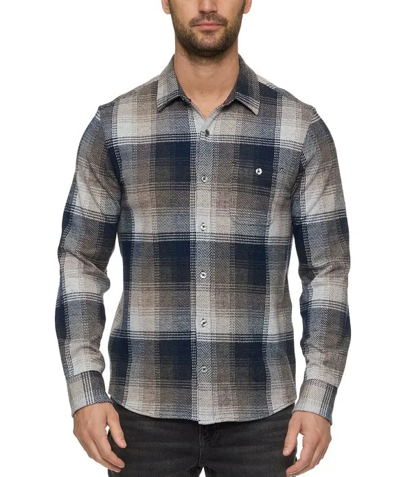フラッグ アンド アンセム メンズ トップス シャツ プリント Flag and Anthem Norris Performance Printed Long Sleeve Flannel Shirt Navy/Taupe/Cream クリーム