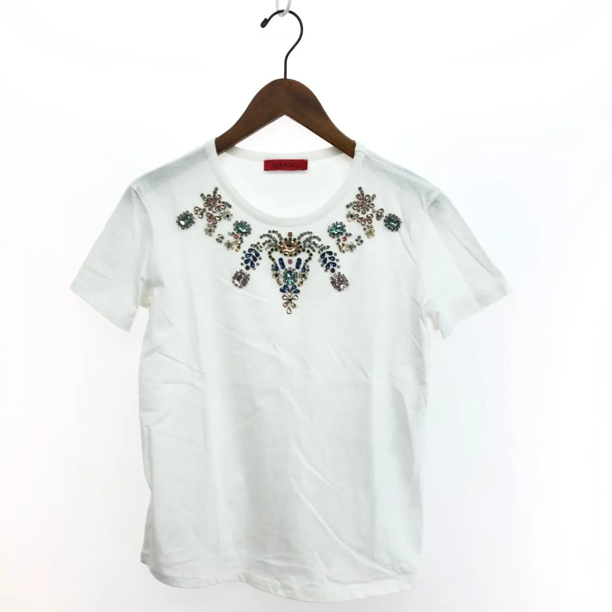 MAX\u0026CO マックス\u0026コー ビジュー付半袖カットソー 良好 サイズ:S Tシャツ    ホワイト レディース【中古】