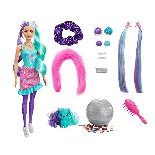 バービー バービー人形 HBG41 Barbie Color Reveal Doll, Glittery Purple with 25 Hairstyling \u0026 Party-Th