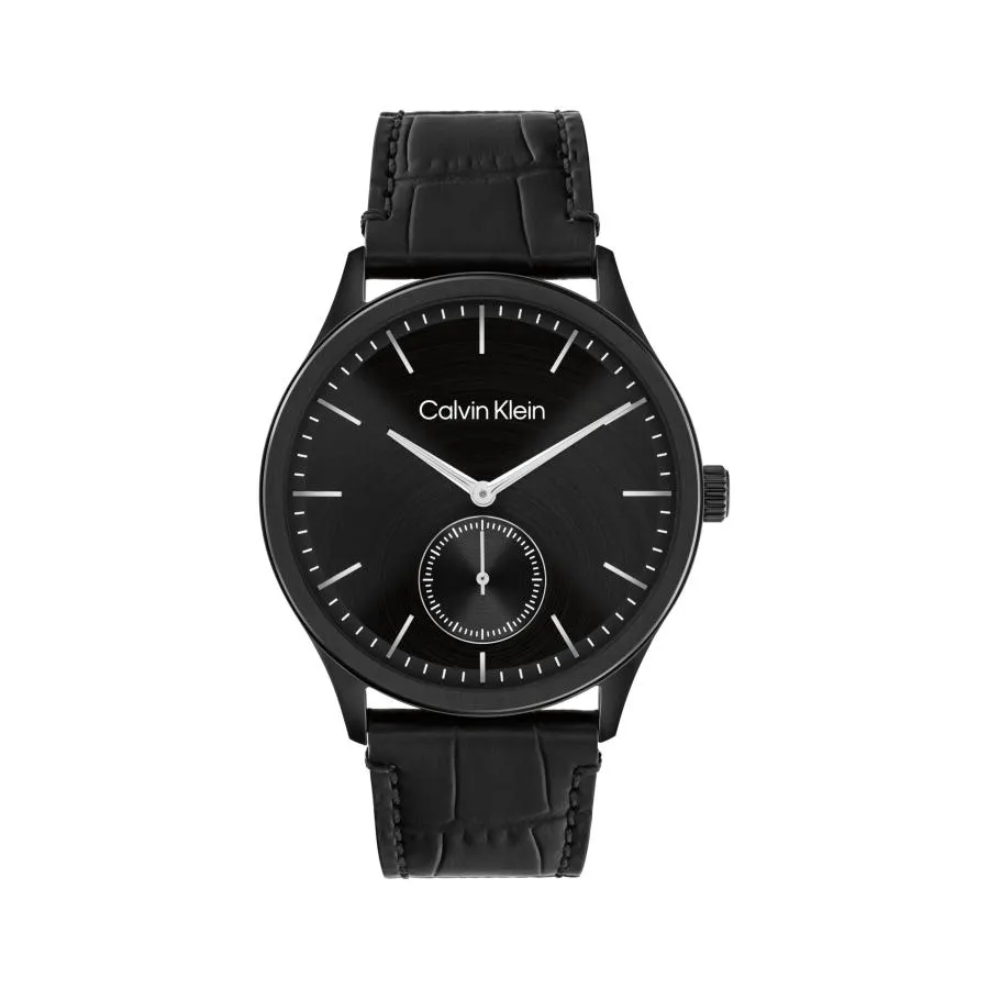 Calvin Klein メンズ CK Tailored クォーツ 42mm クロコ型押しストラップ つや消しダイヤル サブアイ 30m防水