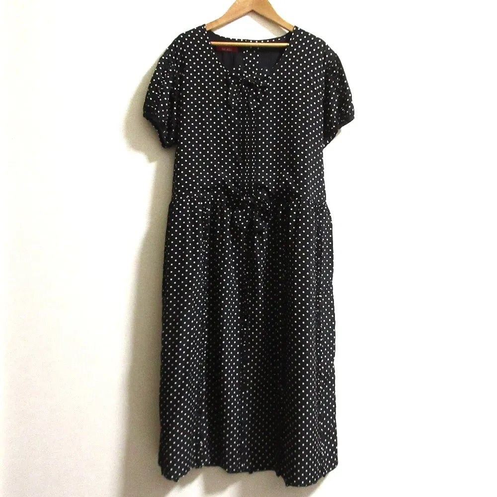 【中古】美品 PINK HOUSE ピンクハウス リボン ドット ピコフリル ショートスリーブ ワンピース ブラック レディース Luxs ブランド古着のリュクス