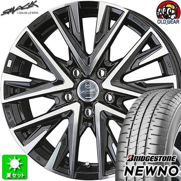 215/60R16 ブリヂストン ニューノ 新品サマータイヤ ホイール 4本セット 共豊 スマック レジーナ サファイアブラック×ポリッシュ 16インチ 5H114.3