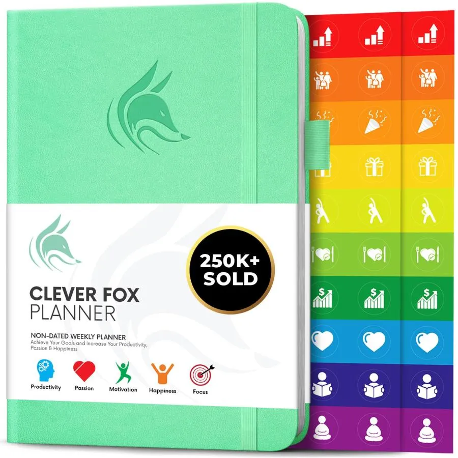 Clever Fox プランナー - 週間＆月間プランナー 生産性を向上、時間管理と目標を達成 - オーガナイザー 感謝の日記帳 - 日付なし いつでも開始 A5 1年持ち、ミン