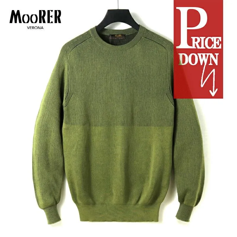MOORER / ムーレー コットンリブ編みバイカラークルーネックプレーティングニット(PITT-VRP) （PISTACCHIO/NAVY）