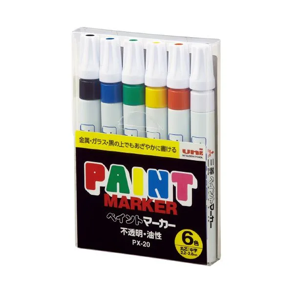 三菱鉛筆 ペイントマーカー 中字 6色 PX-206C 【×10セット】  【 セット販売 まとめ買い 割引 オフィス 文房具 文具 業務用 オフィス用品 】  文具 オフィス用品 ペン ボールペン