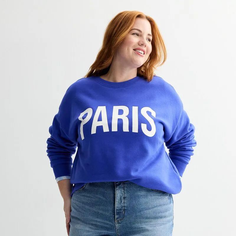 ソノマ レディース アウター パーカー・スウェット プラスサイズ シャツ グラフィック Plusize Sonoma Goods For Life Graphic Sweatshirt Blue Paris Graphic ブルー