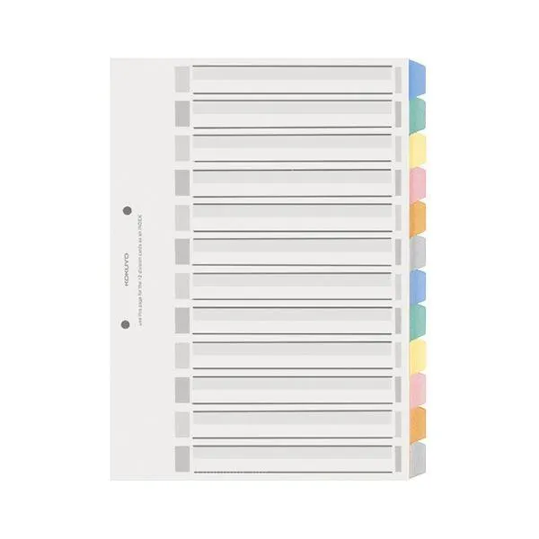 コクヨ カラー仕切カード（PP）（ファイル用・12山見出し）A4タテ 2穴 6色+扉紙 シキ-P100 1セット（25組：5組×5パック）