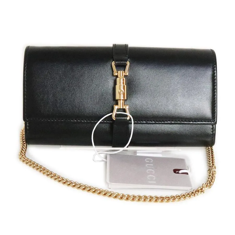 （新品・未使用品）グッチ GUCCI ジャッキー 1961 チェーンウォレット ショルダーバッグ 斜め掛け 財布 レザー ブラック 黒 ゴールド金具 652631 箱付