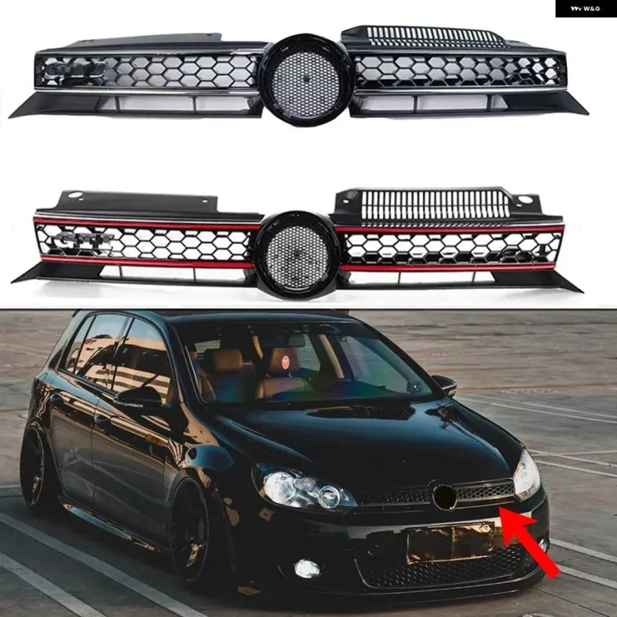 並行輸入品 GTI スタイル カーフロント バンパー センター グリル フォルクスワーゲン ゴルフ 6 MK6 2009-2013用 ハニカムメッシ