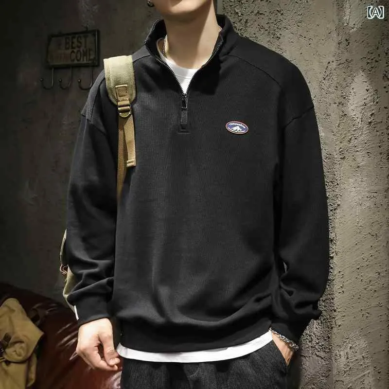 メンズ 男性用 ファッション オシャレ シンプル 大人 かっこいい ストリート ヒップホップ HipHop ポロシャツ 長袖 ハーフ タートルネック トレーナー ゆったり 大きいサイズ 秋 冬 カジュアル トップス