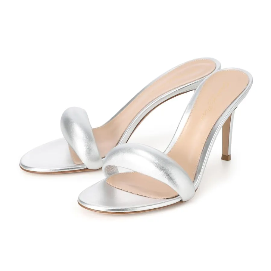 ジャンヴィト ロッシ GIANVITO ROSSI サンダル BIJOUX MULE 85 オープントゥ 85mm ナッパレザー パッド入りバンド ミュール シルバー レディース