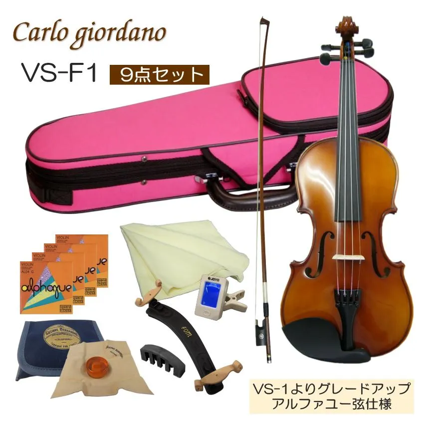 初心者向け バイオリン ぴんくケース 調整後出荷 VS-F1 1/10サイズ 9点セット 分数サイズ カルロジョルダーノ