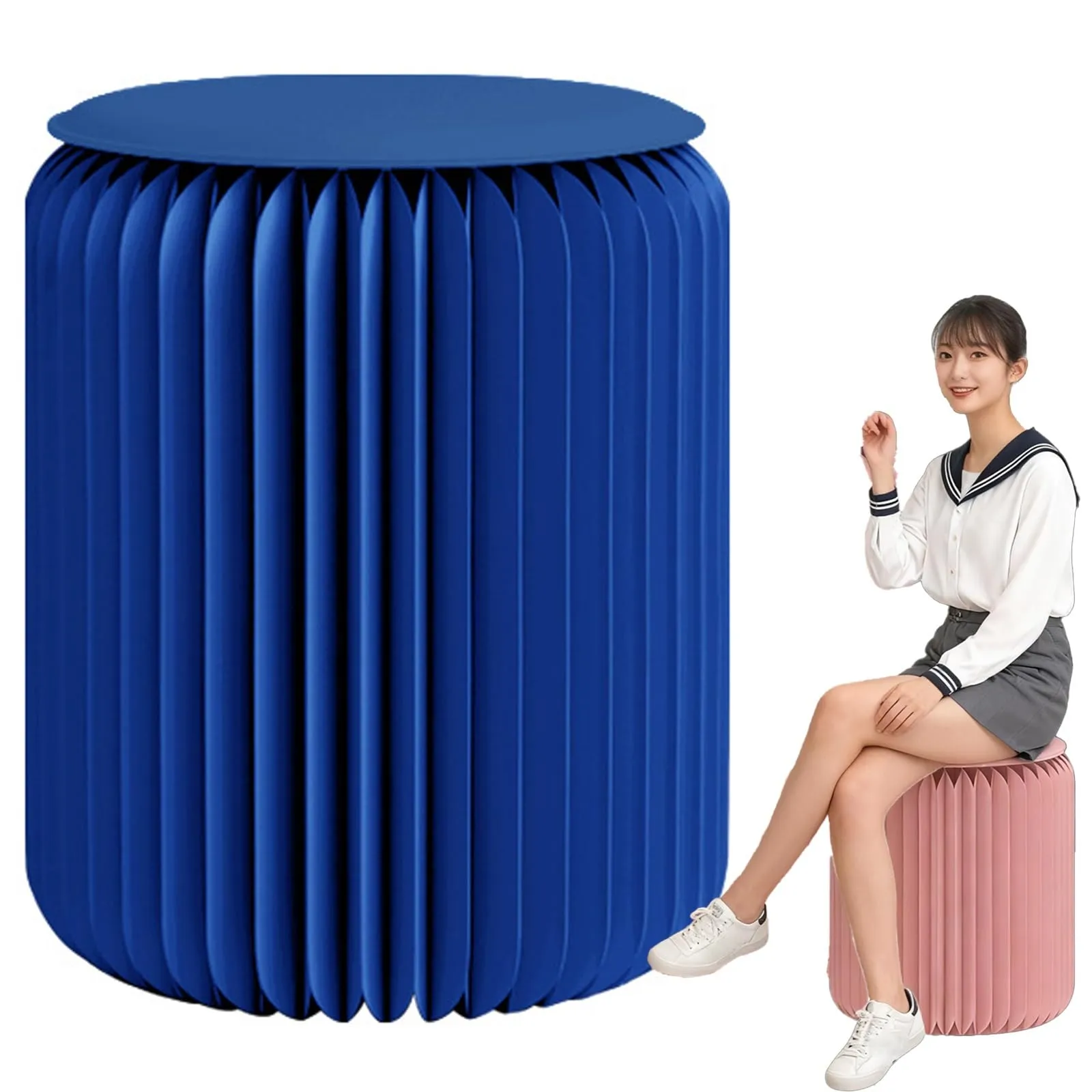 紙製 スツール 折りたたみ 丸型 家具 ペーパースツール PUクッション付き 北欧風 おしゃれ 椅子 耐荷重300kg 軽量 コンパクト収納 ポータブル 室内 オフィス リビングルーム 玄関 書斎