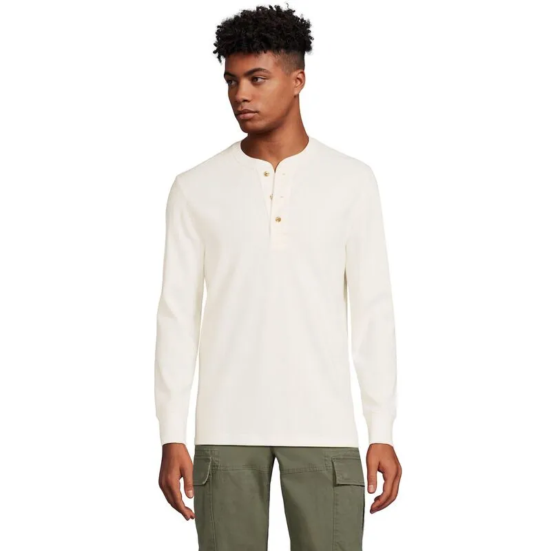 ランズエンド メンズ トップス Tシャツ Men Lands End Comfort-First Regular-Fithermal Waffle Henley Ivory アイボリー