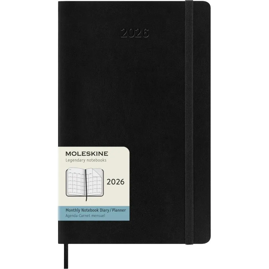 Moleskine Classic 12 Month 2026 Monthly Planner, Soft Cover, Large (5\" x 8.25\"), Black, 128 pages