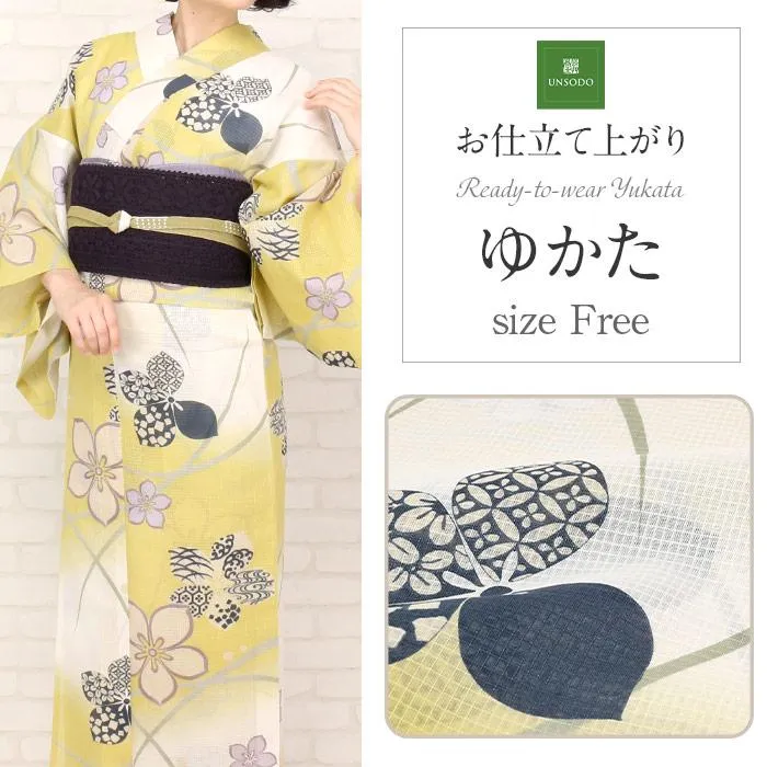 浴衣 レディース ブランド 黄 レトロ花々 河原崎 SALE 爆買