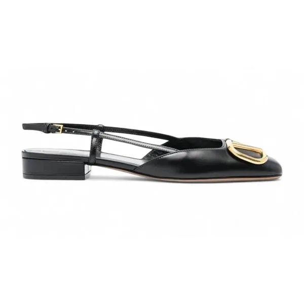 Valentino ヴァレンティノ レディース スニーカー Valentino V Logo Calfskin Leather Slingback Flat Black (Women's) 【サイズ EU_36(22.5cm)】