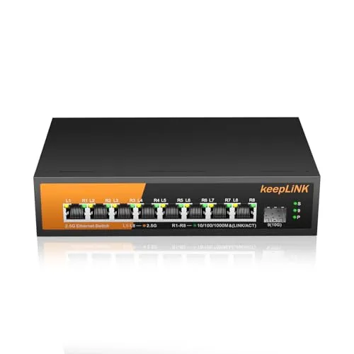 keepLiNK 8ポート2.5Gbps PoEハブ 8 x PoE対応 全体最大135W 1つの10GbE SFP+ポート アンマネージ スイッチングハブ 金属筐体 静音ファンレス