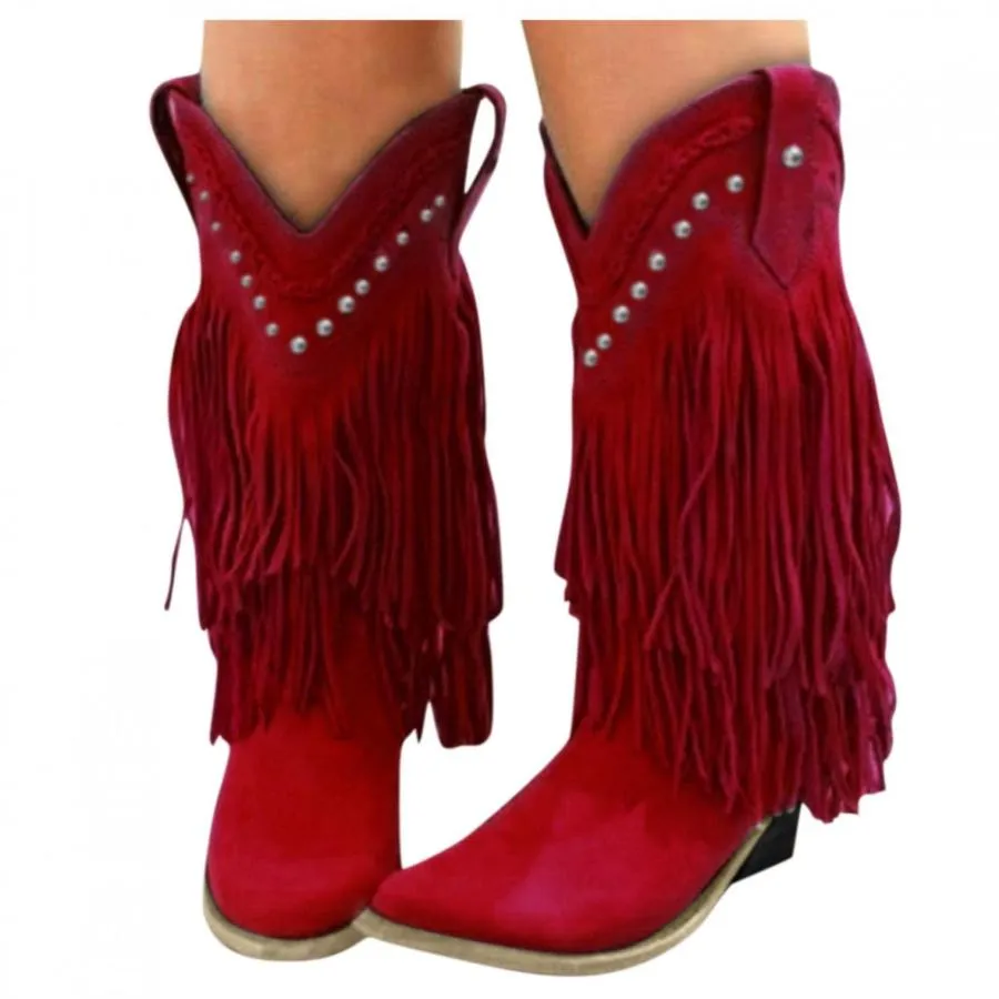 【並行輸入品】Womens Boots Cowgirl Womens Cowboy Boots Hiking Chunky Heel Vint