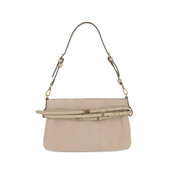 ピンコ レディース ショルダーバッグ バッグ Medium suede metal-logo shoulder bag Neutrals