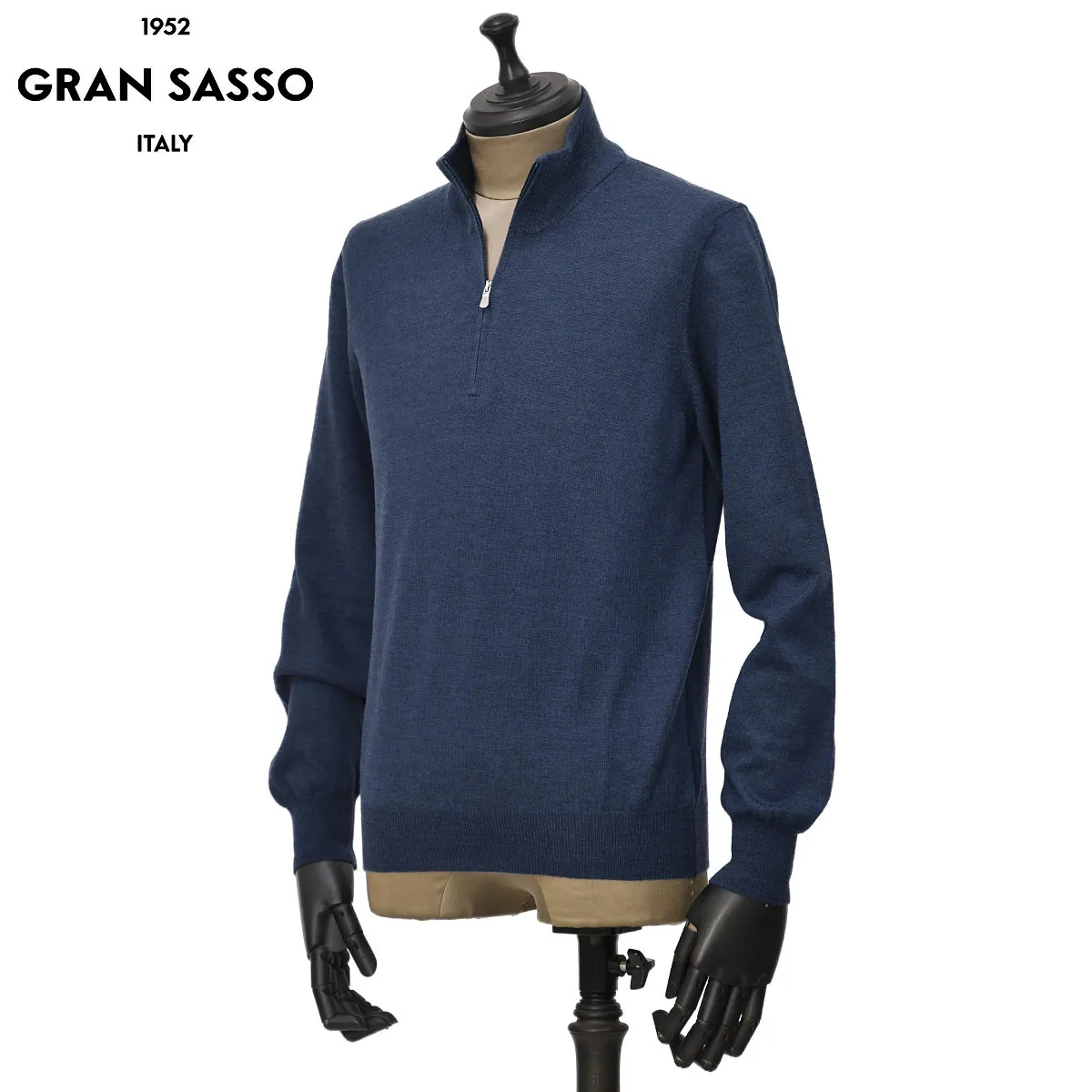 【5/9(土)20：00～ 最大5,000円オフクーポン】GRAN SASSO【グランサッソ】ハーフジップニット 55126 14290 589 ウール 12G  インディゴ