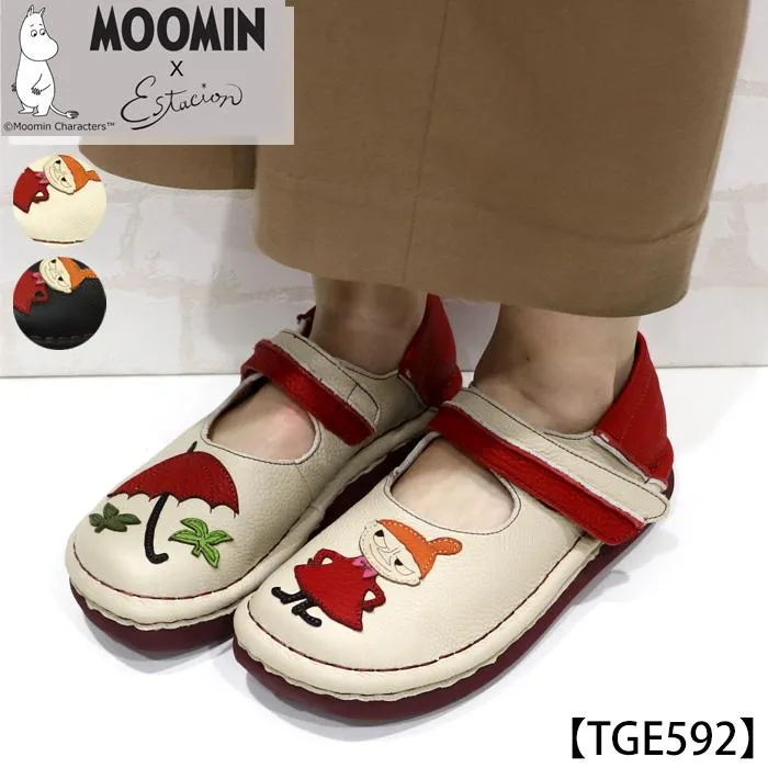 送料無料 パンプス エスタシオン 靴 レディース estacion 本革 ブランド 軽量 カジュアル 2way ムーミン moomin キャラクター レザー フラット / tge592