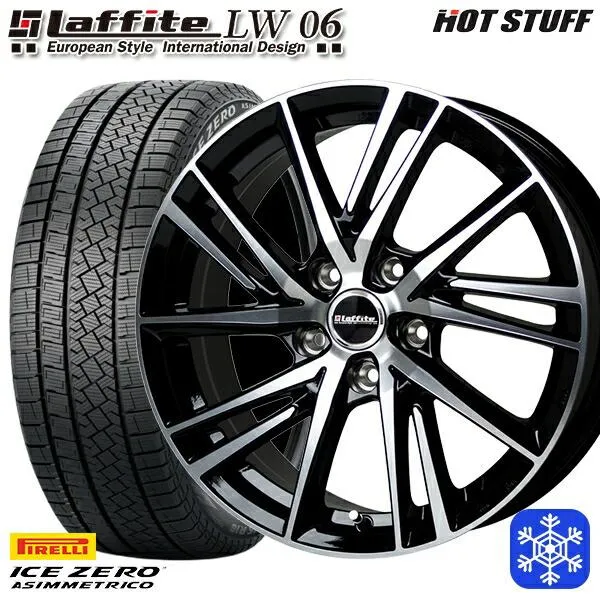 215/65R16インチ ピレリ アイスゼロアシンメトリコ 5H114.3 スタッドレスタイヤホイール4本セット ラフィット LW06-2 BK/P LW06