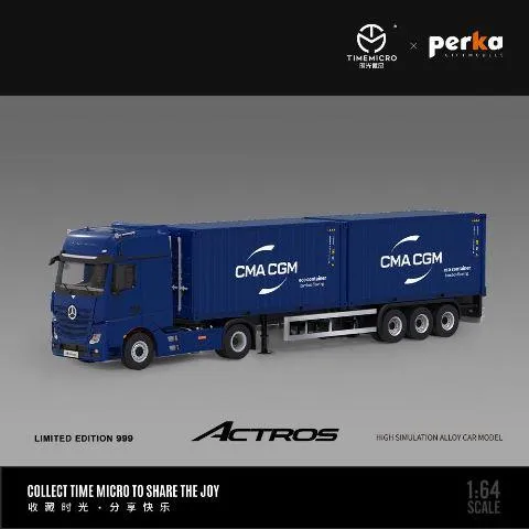 新品 TM646725 TimeMicro \u0026 Perka 1/64 ベンツ Benz Actros Container Truck トレーラー トラック コンテナ Blue CMA CGM