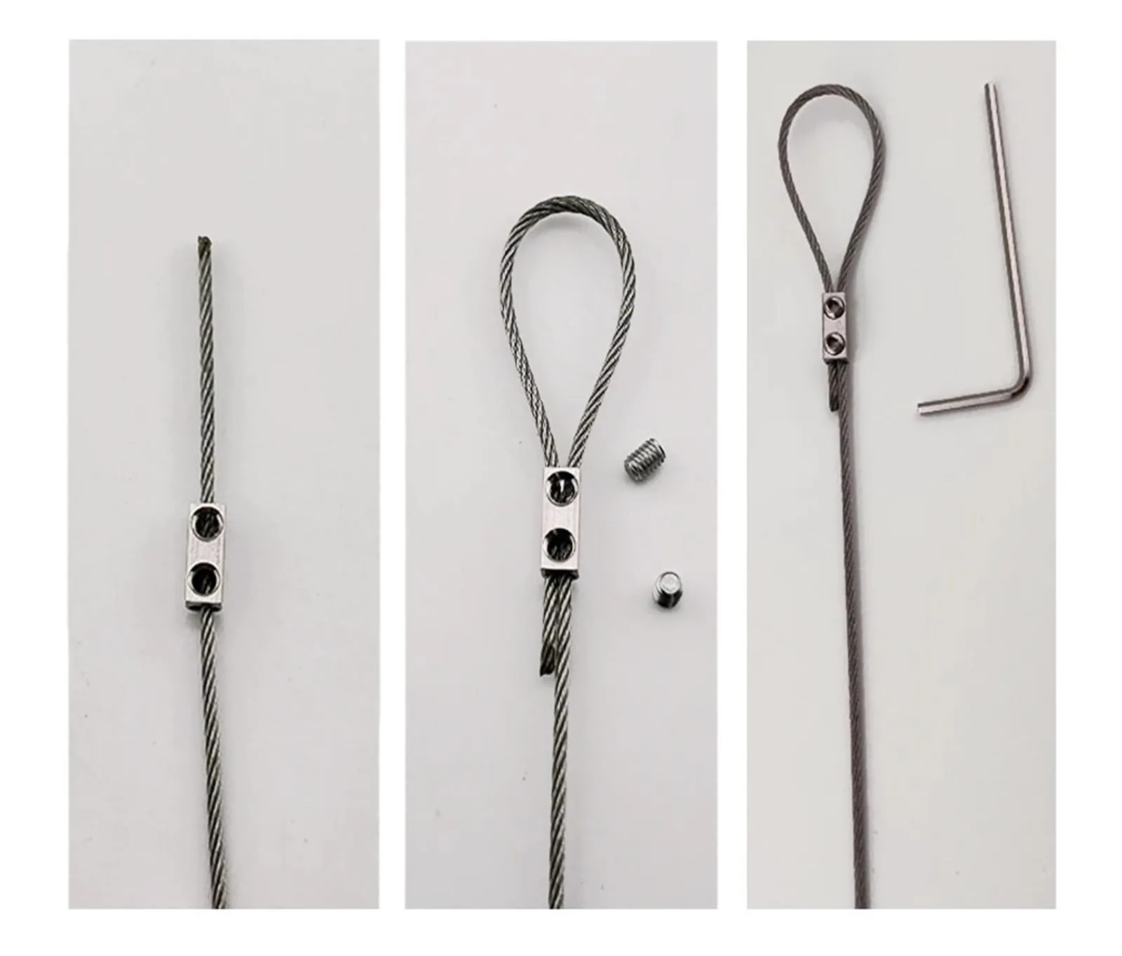 1-1.5mm ステンレススチールワイヤーロープケーブルクランプ金属サスペンション垂直クランプ銅クリップスリングハードウェア固定アクセサリー(F-50pcs)
