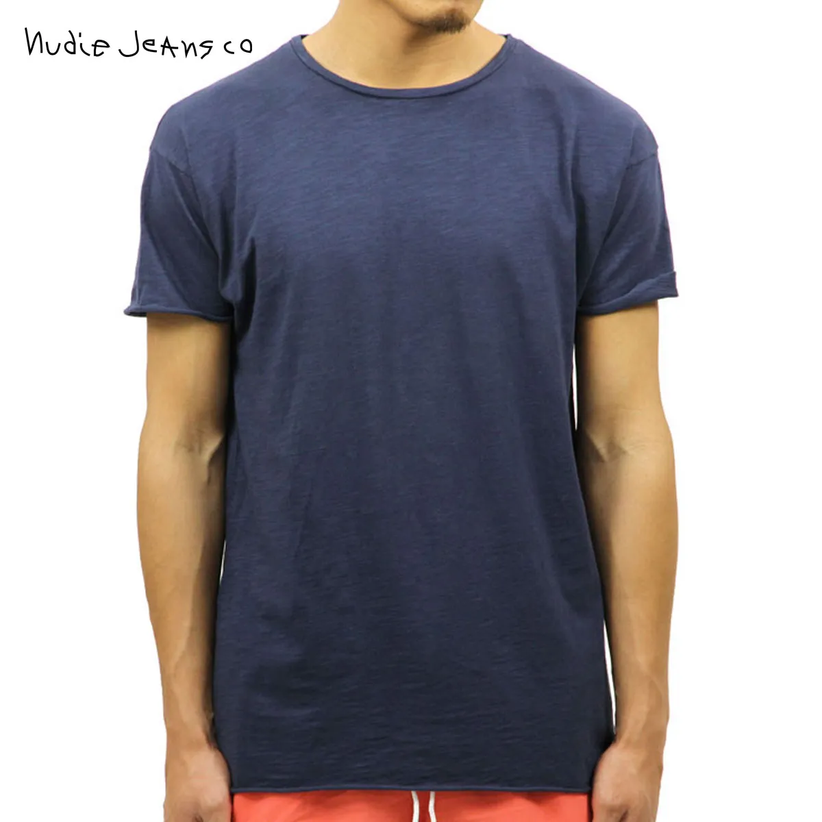 ヌーディージーンズ Tシャツ 正規販売店 Nudie Jeans 半袖Tシャツ Raw Hem T-Shirt Blue Mirage 131274 D00S15