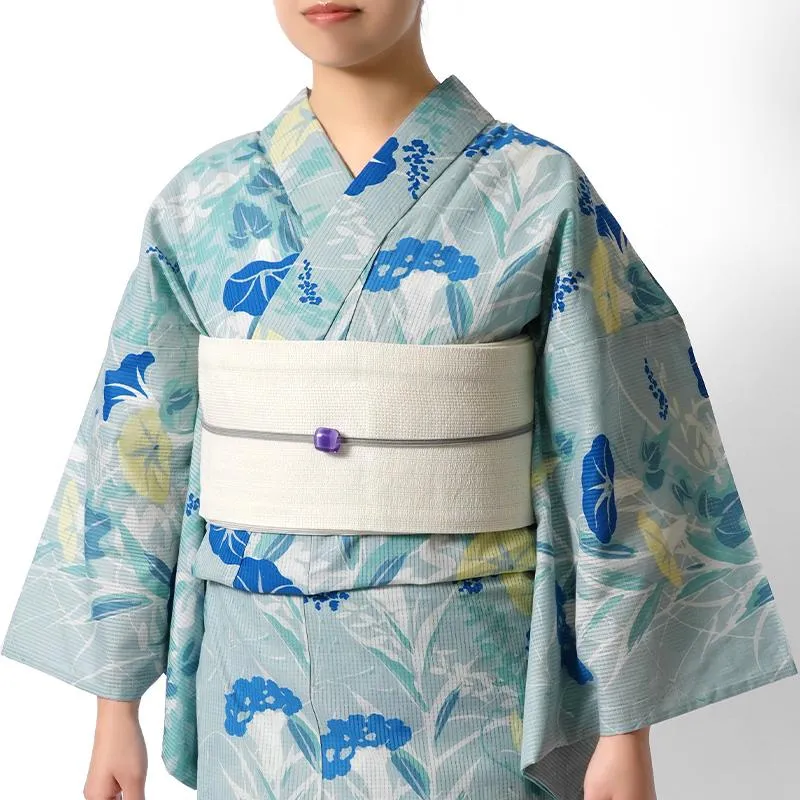 浴衣 芸艸堂 綿絽 秋草 朝顔 水色 青磁 花 植物 UNSODO ブランド 古典柄 モダン レトロ レディース 女性用 上品 仕立上がり 単品 夏着物 ゆかた
