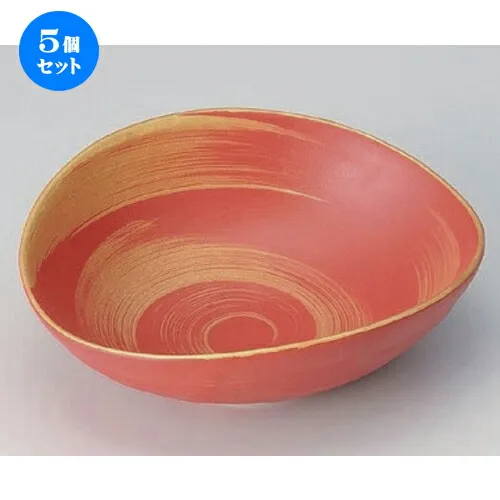 5個セット☆ 向付 ☆赤釉金彩刷毛目渦楕円向付 [ 17.3 x 15.5 x 6cm 360g ] | 和食器 鉢 小鉢 ボウル 浅鉢 料亭 ホテル 食器 業務用 飲食店 カフェ うつわ 器 おしゃれ かわいい ギフト プレゼント 内祝い 誕生日 贈り物 贈答品 おすすめ 食器セット