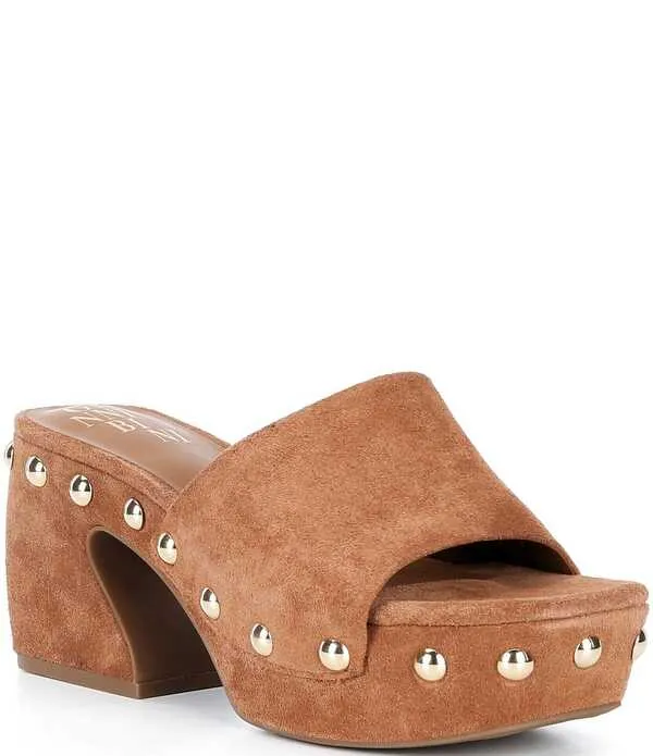 ジャンビニ レディース シューズ サンダル プラットフォーム スエード Gianni Bini Abbott Studded Suede Square Toe Platform Slide Sandals Ibiza Nude