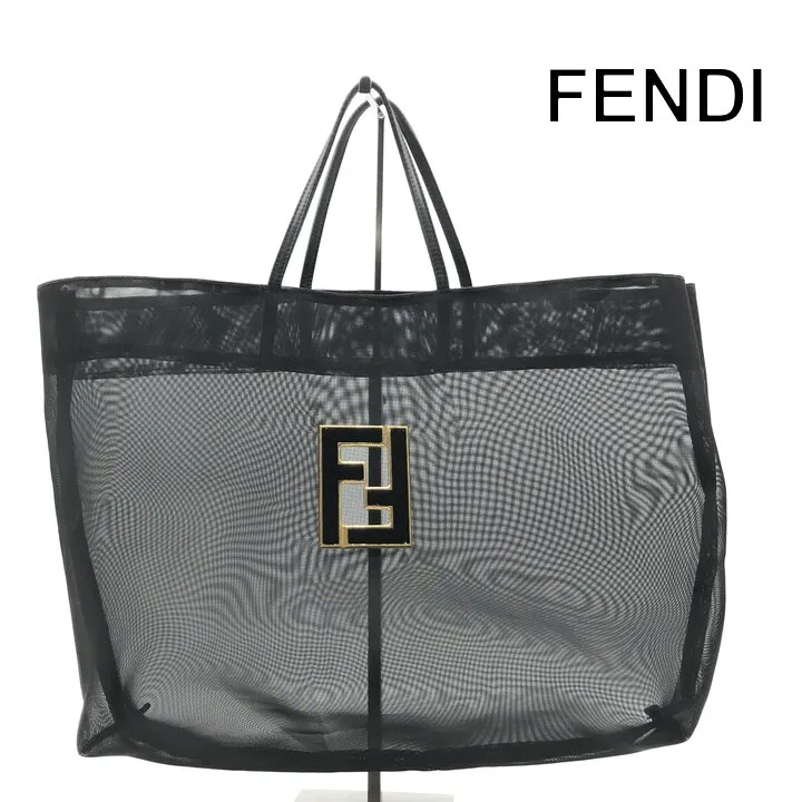 【中古】良品 FENDI フェンディ ナイロン FFロゴ トート ブラック ブランド レディース かばん Bag 鞄 プレゼント r966